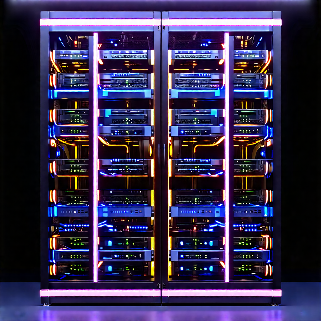 Server rack with neon accents