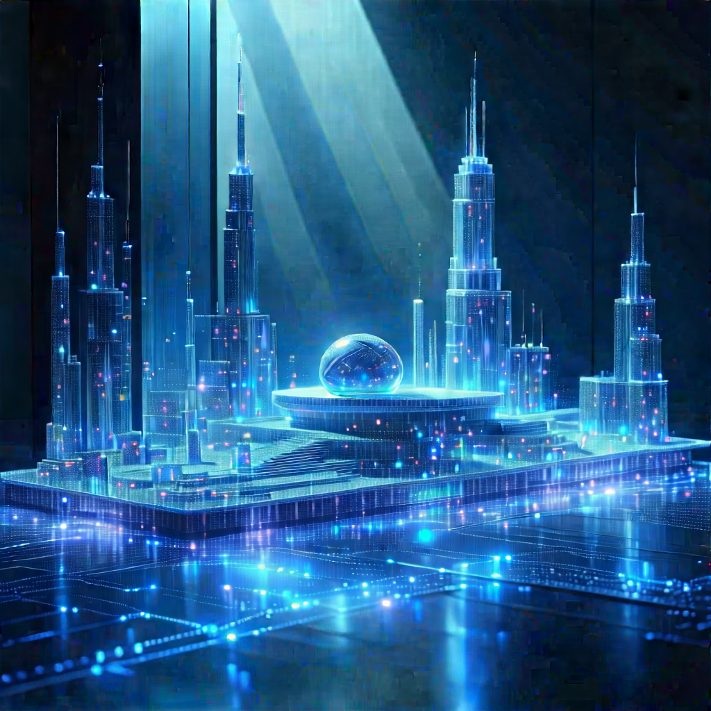 Financial Technology In Design Studio With Futuristic Cityscape