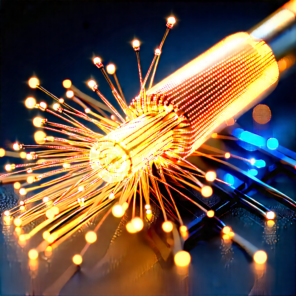 Close-up Of Fiber Optic Cables With Close-up Light