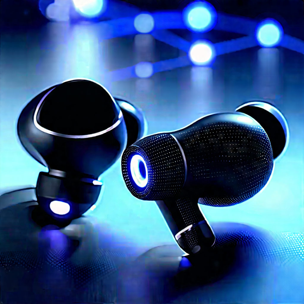 Wireless Earbuds With Data Visualization With Black Earphones