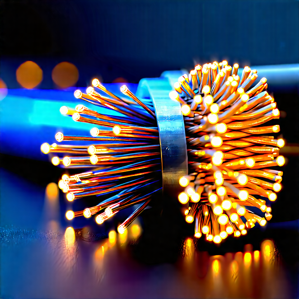Close-up Of Fiber Optic Cables With Close-up Bunch