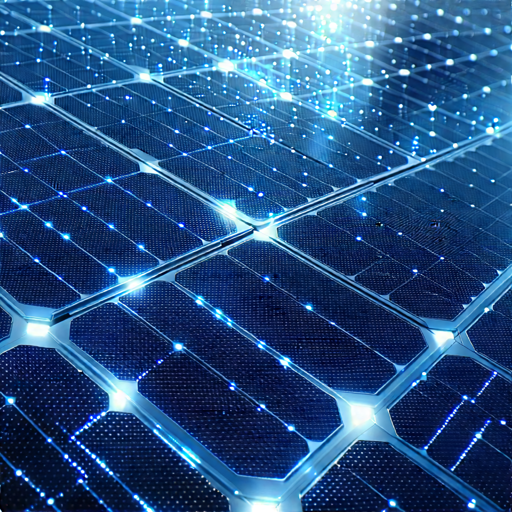 Solar panel with blue light glow