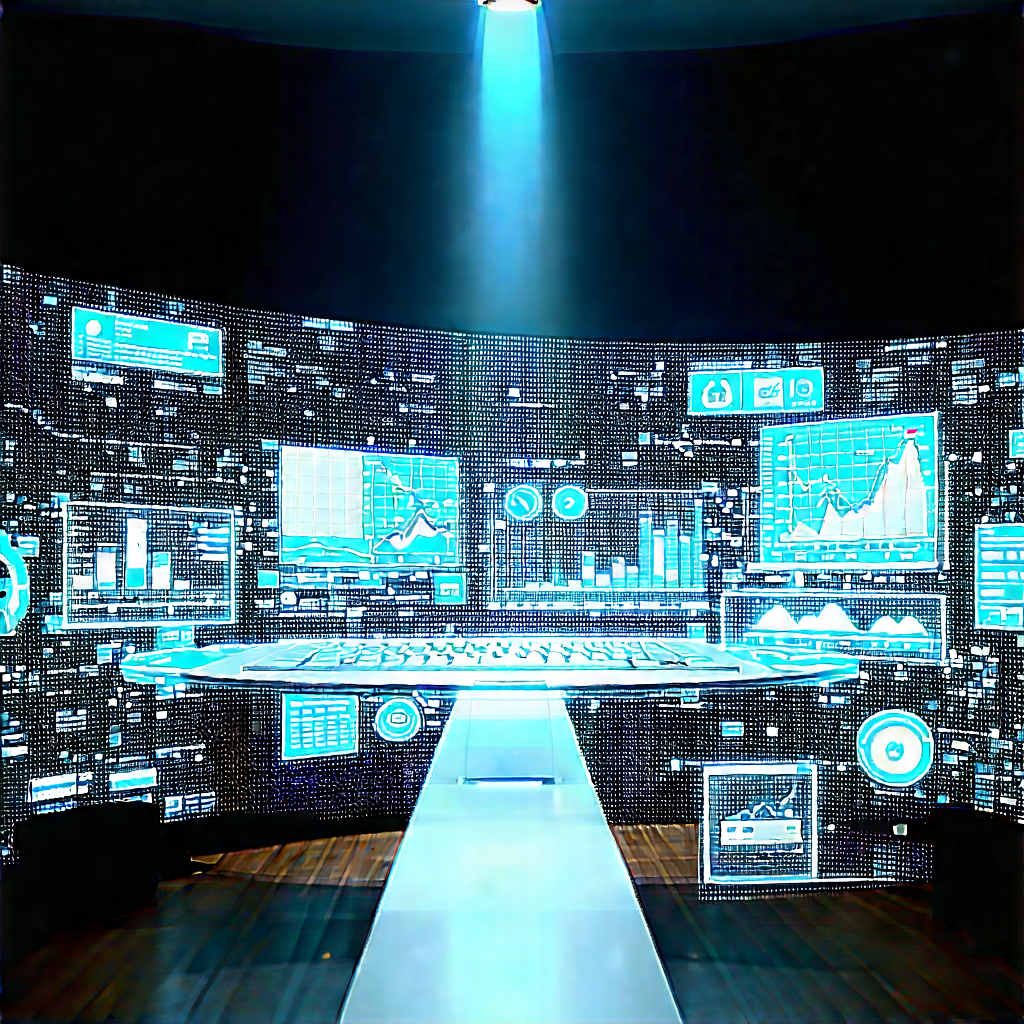 Financial Technology In Tech Office With Large, Futuristic