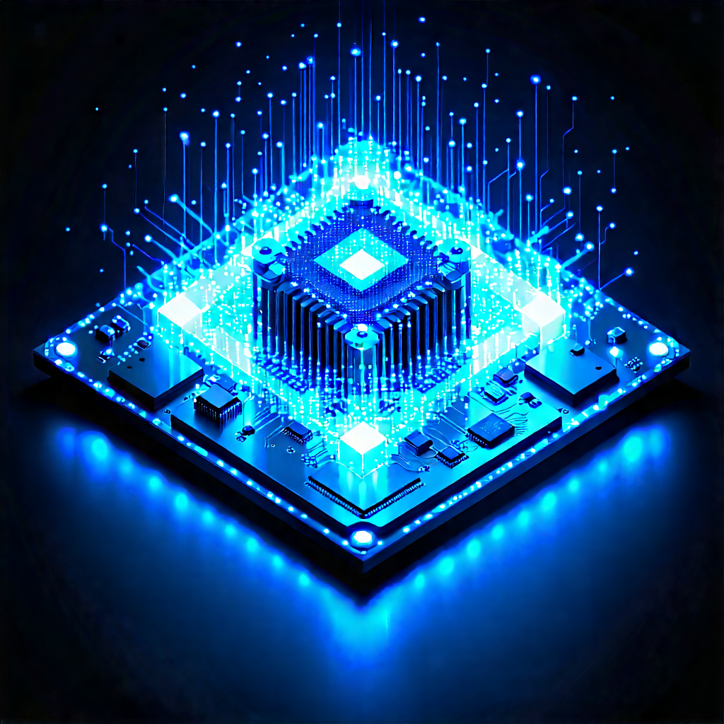 Quantum Computer With Blue Light Glow With Blue White
