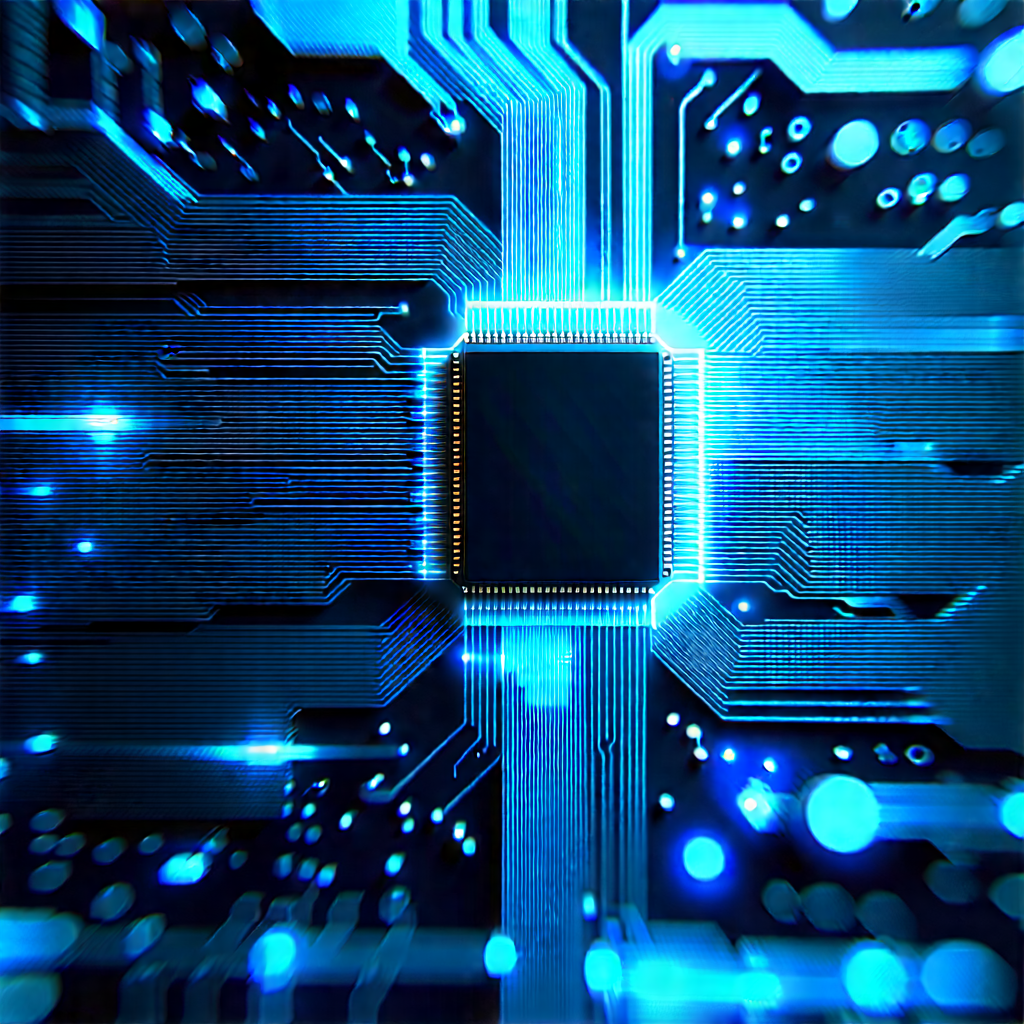 Microchip with blue light (glow:1.28)
