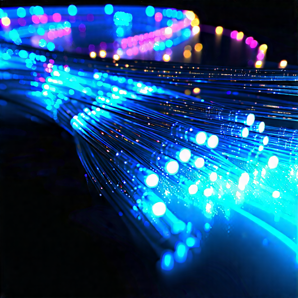 Close-up Of Fiber Optic Cables With Close-up Blue