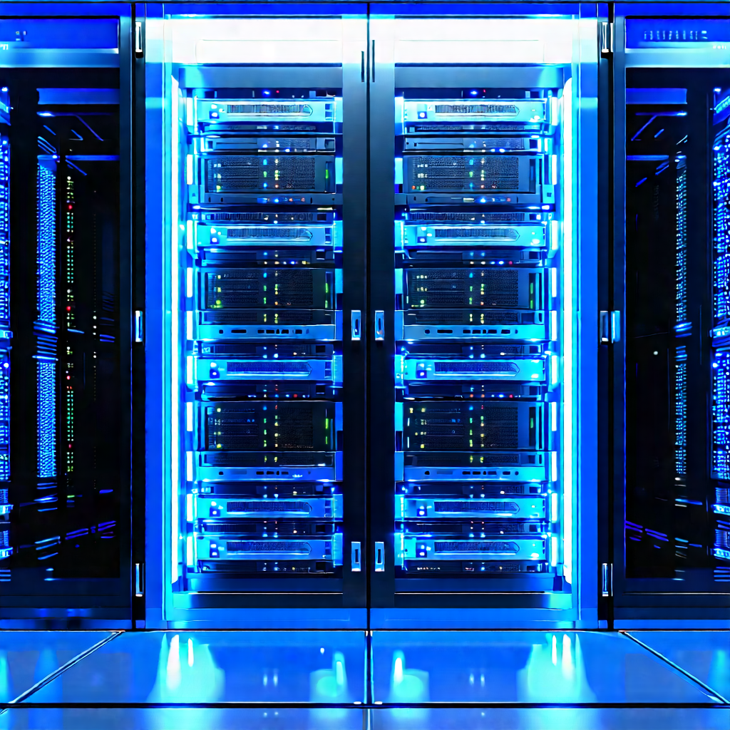 Server rack with blue light (glow:1.21)
