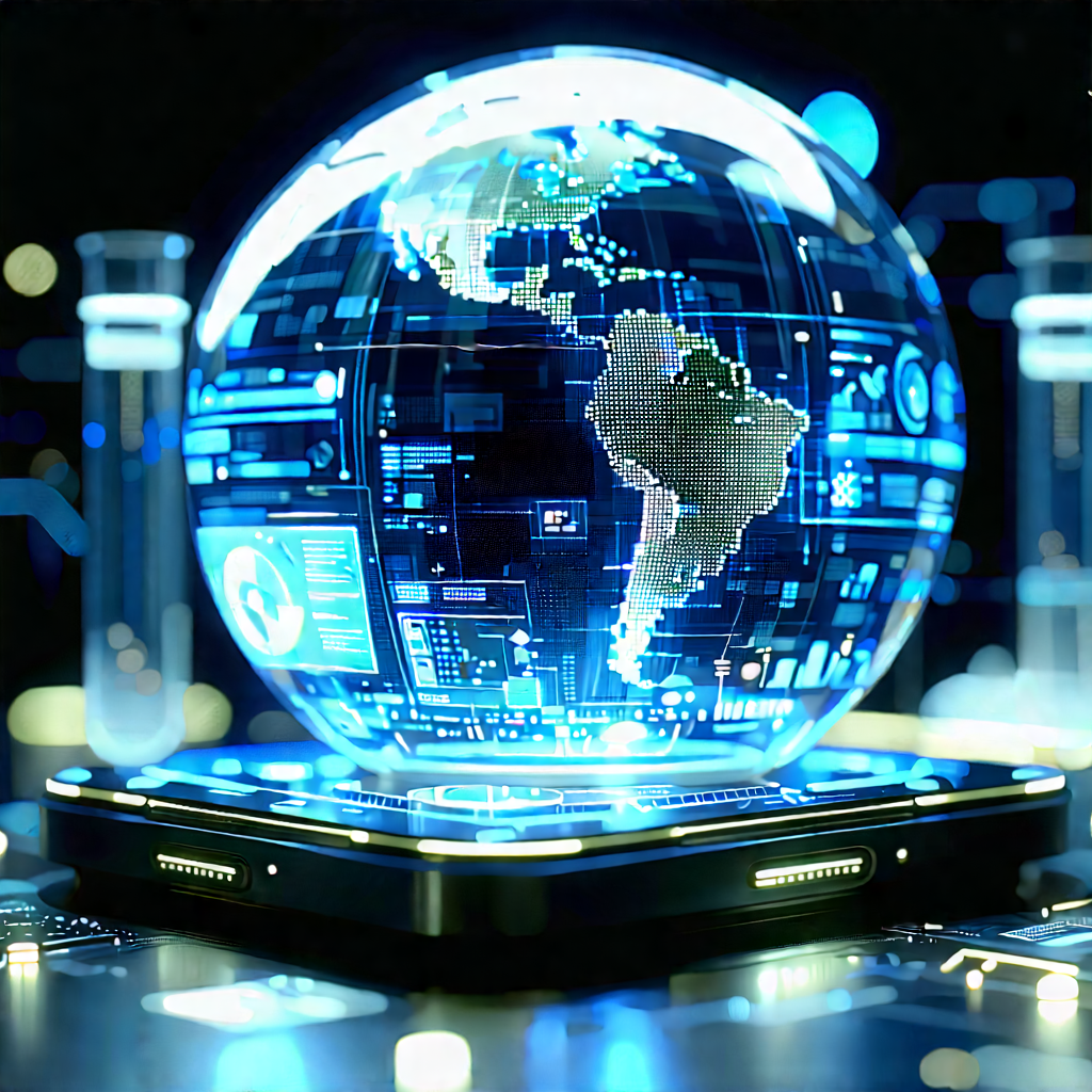 Financial Technology In Modern Laboratory With Large, Blue,