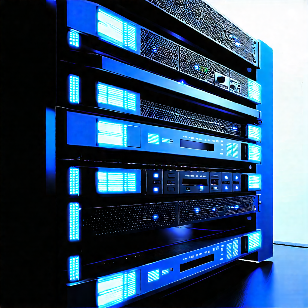 Server Rack With Data Streams With Large Black