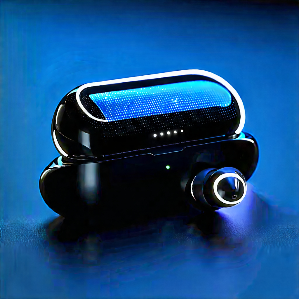 Wireless Earbuds With Glowing Screen With Black Blue