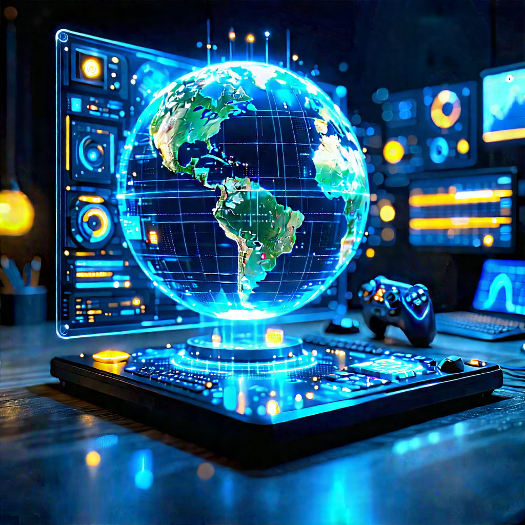 Educational Technology In Tech Office With Blue Globe