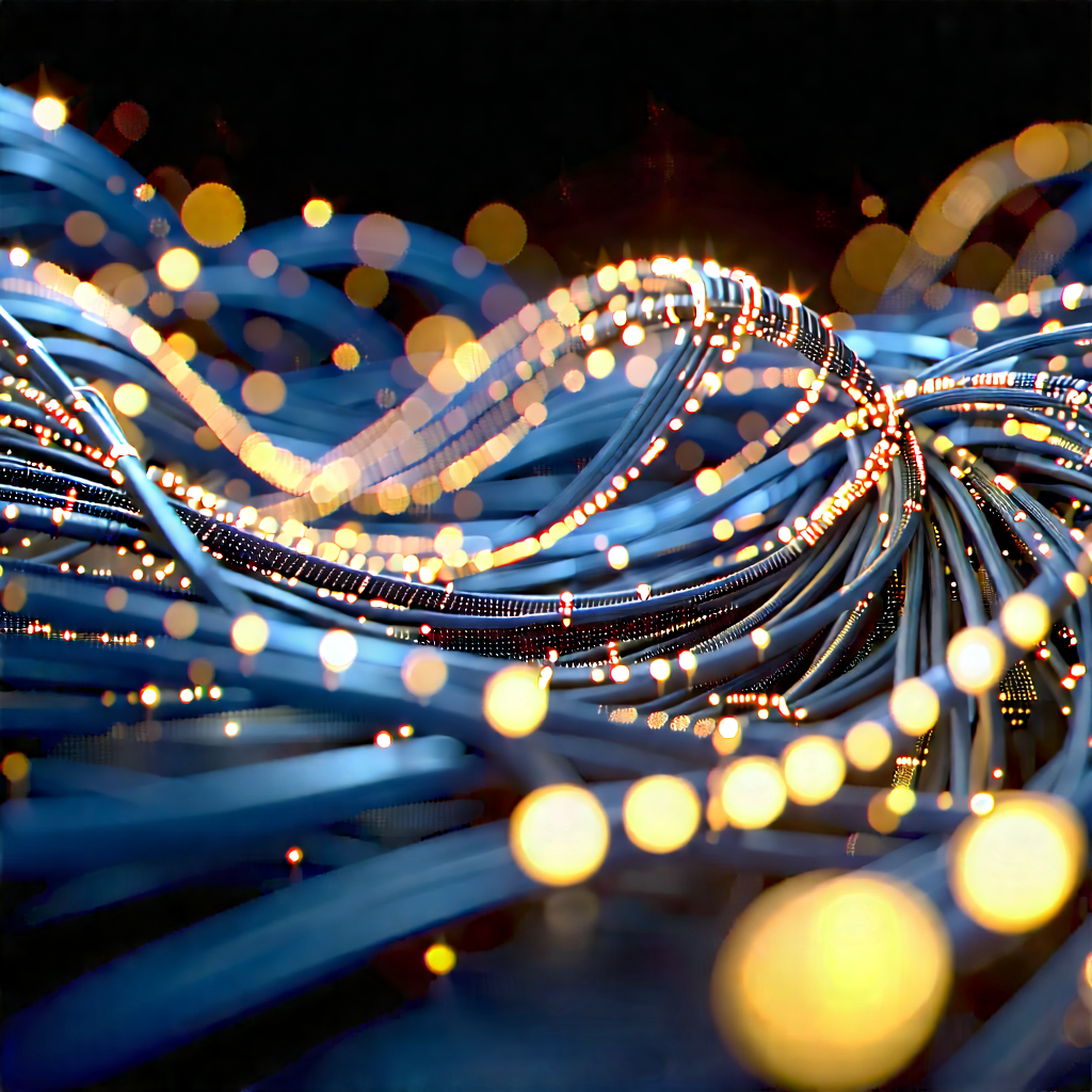 Close-up Of Fiber Optic Cables With Close-up Blue