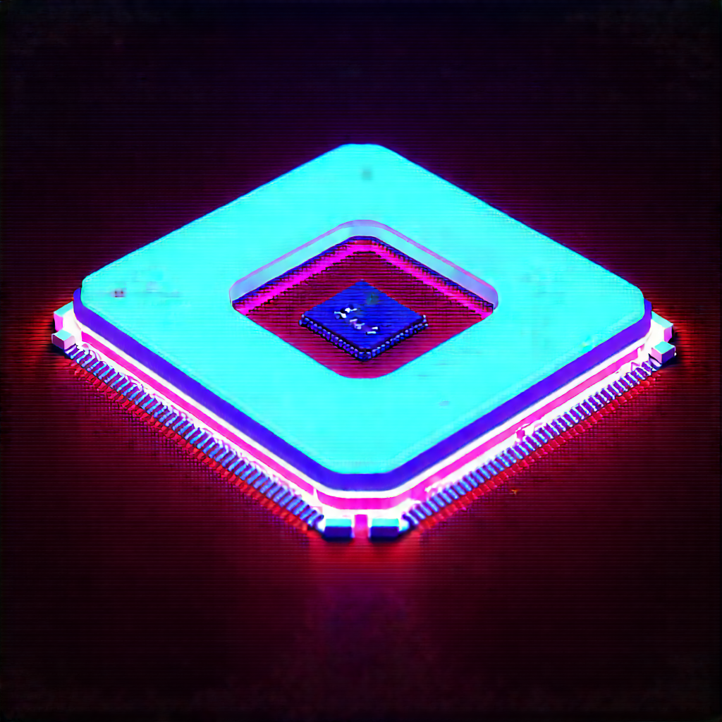 Microchip With Neon Accents With Computer Chip