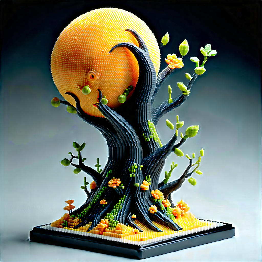 3d Printer With (digital:1.17) Particles With Tree Sculpture