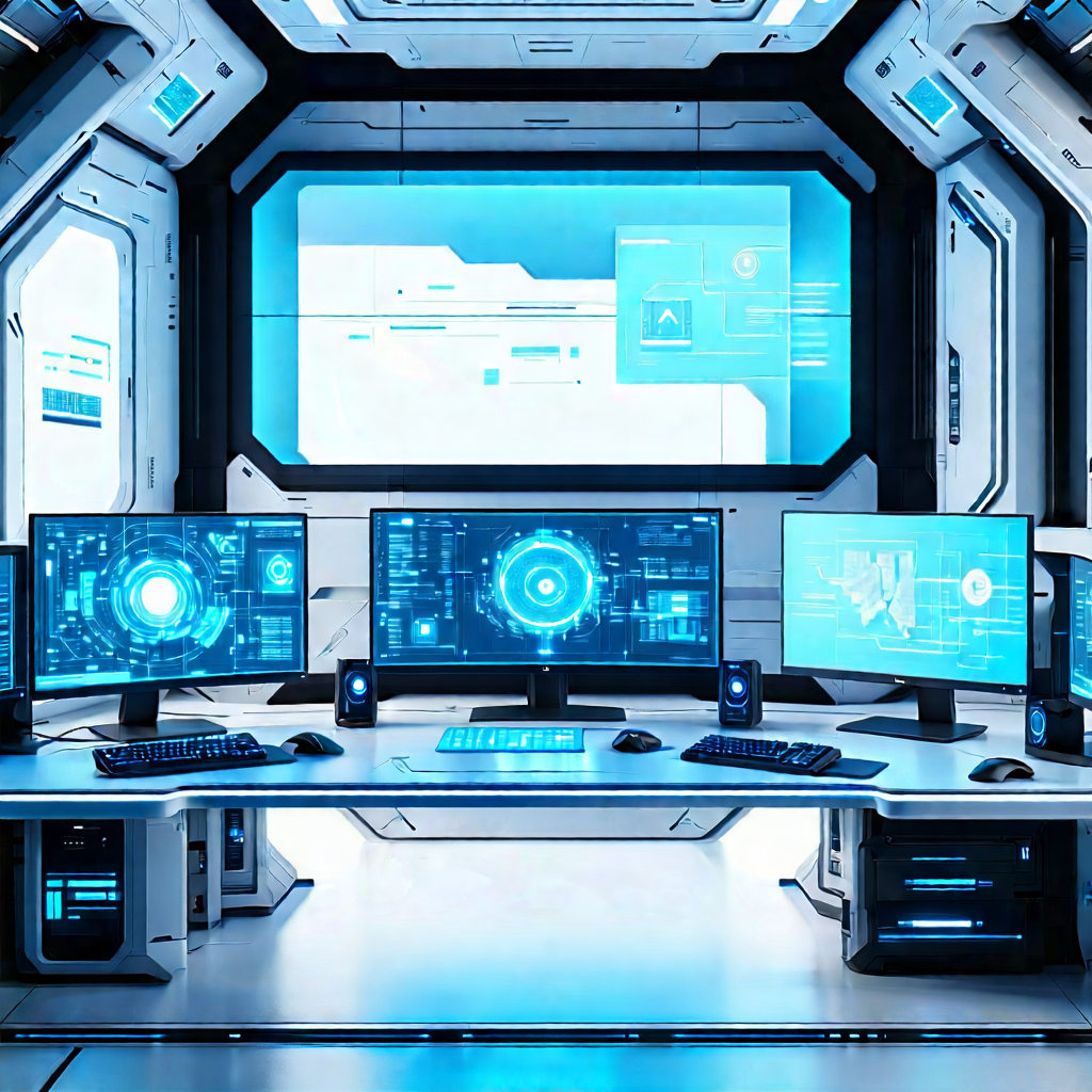 Futuristic Digital Workspace With Image, There