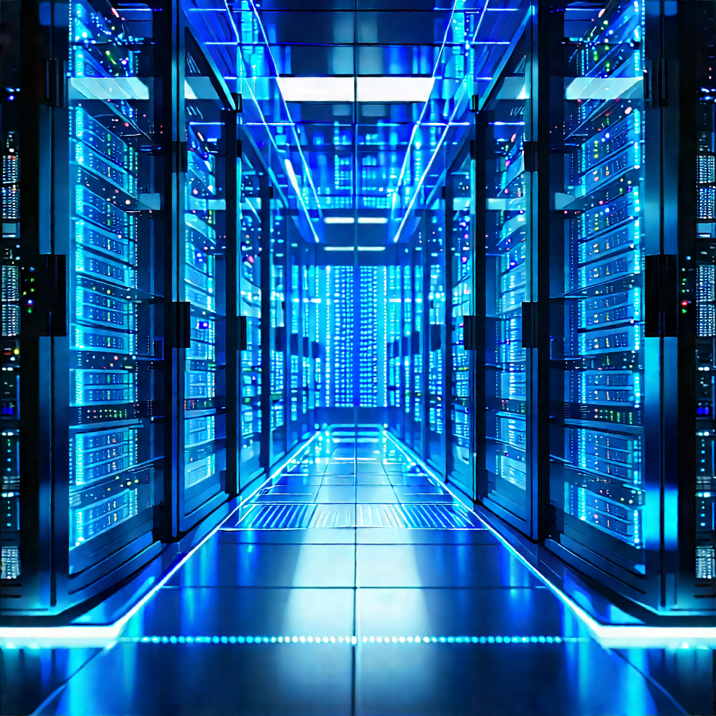 Server Rack With Holographic Projection With Image, There