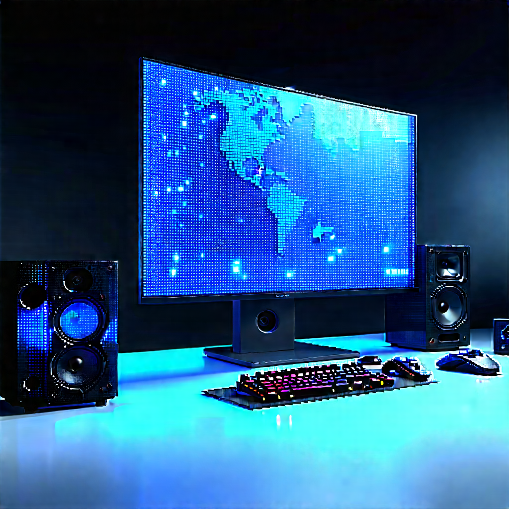Entertainment Technology In Tech Office With Large Computer