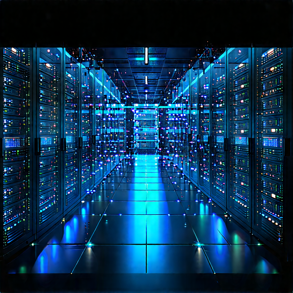 Server Rack With Digital Particles With Image, There