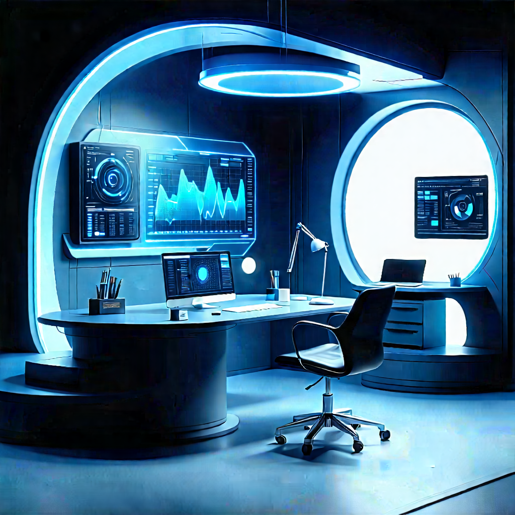 (futuristic:1.49) Tech Startup Office With Futuristic Office,