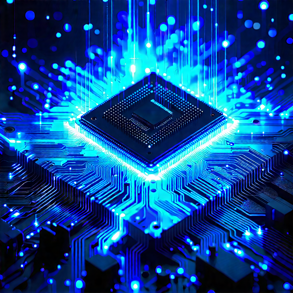 Microchip with blue light glow
