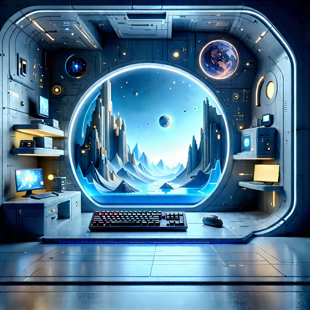 Futuristic Digital Workspace With Image, There
