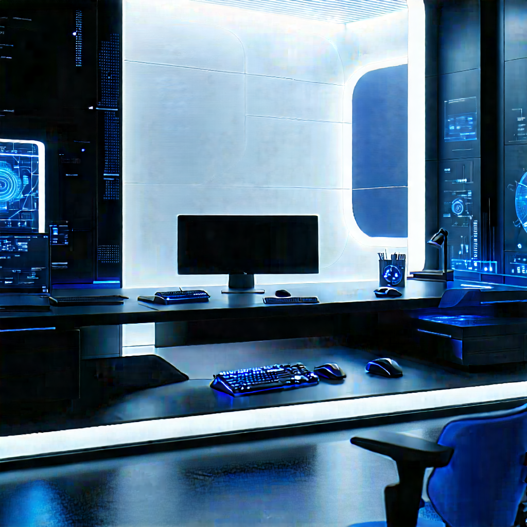 (futuristic:1.45) Digital Workspace With Image, There