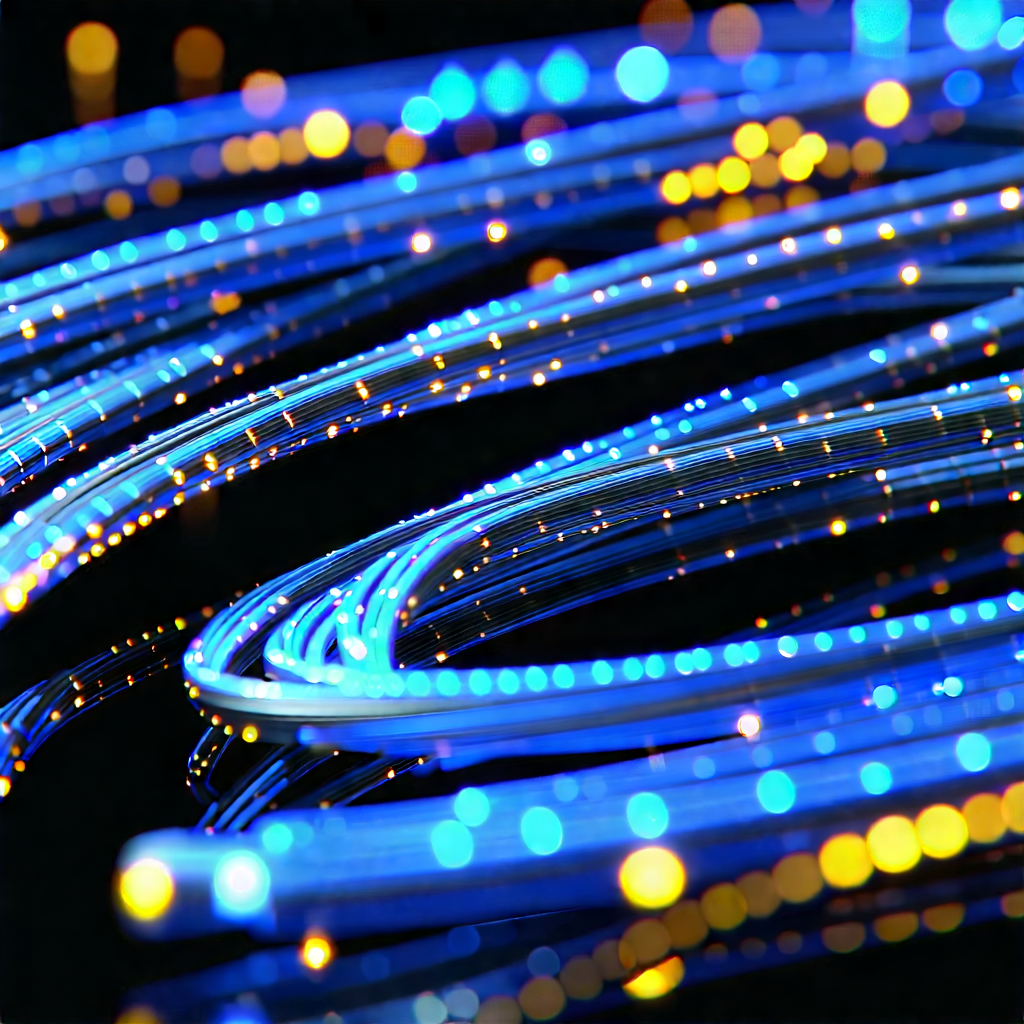 Close-up Of Fiber Optic Cables With Blue Light
