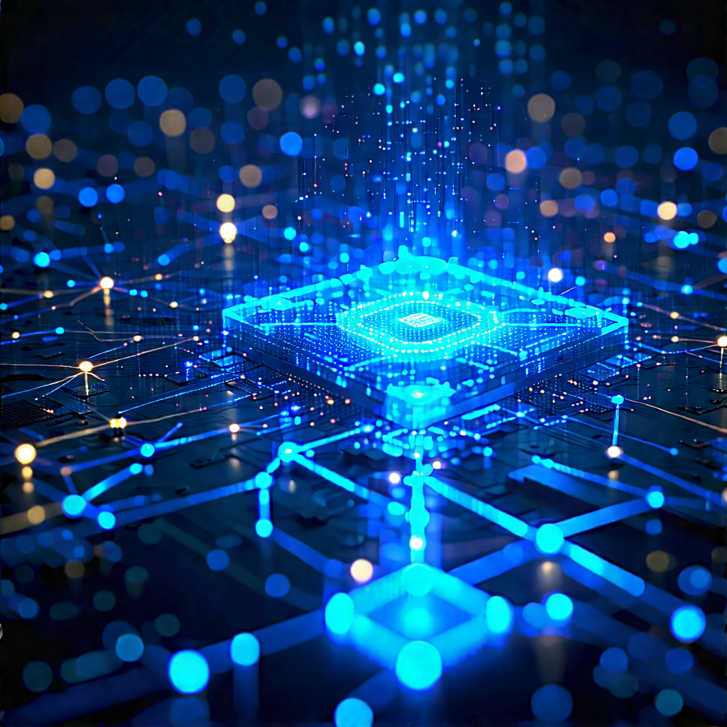 Blockchain Network Visualization With Blue, Glowing,