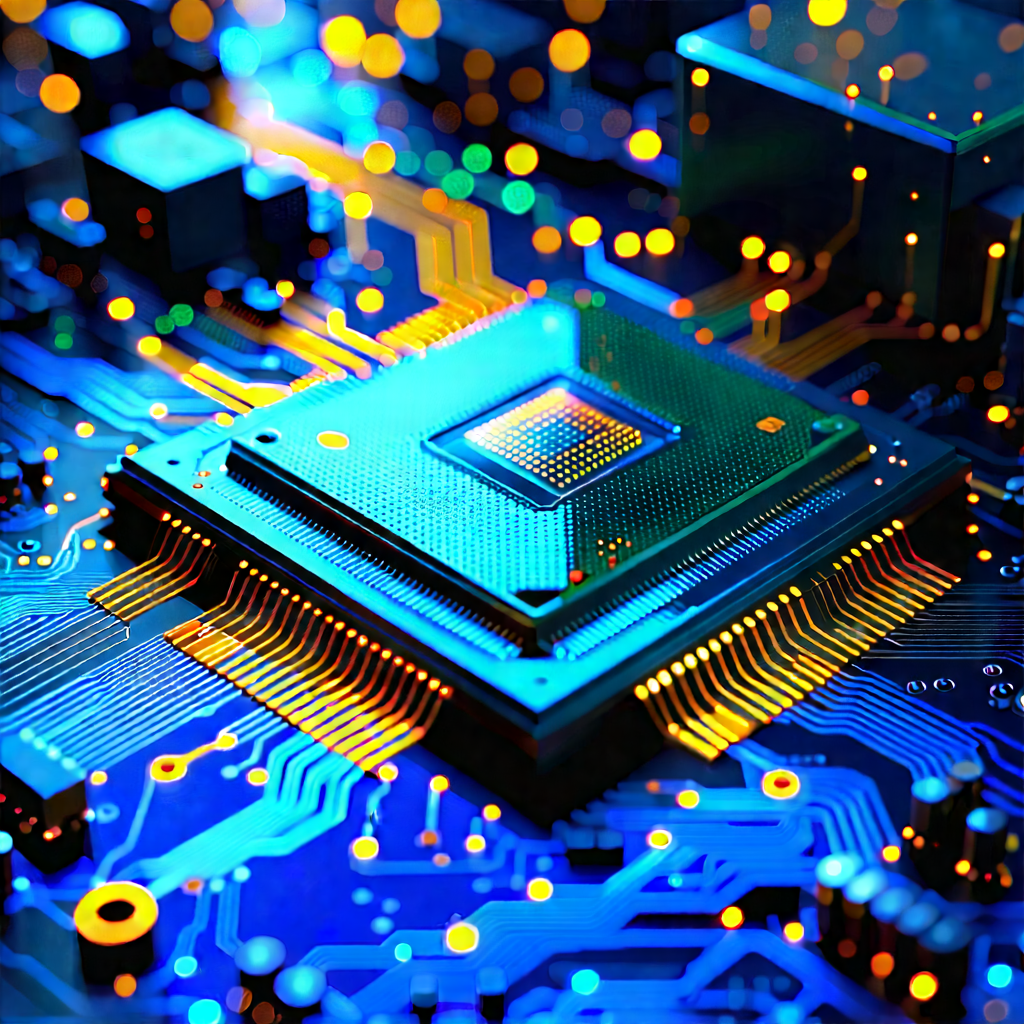 Microchip With Data Streams With Close-up Computer