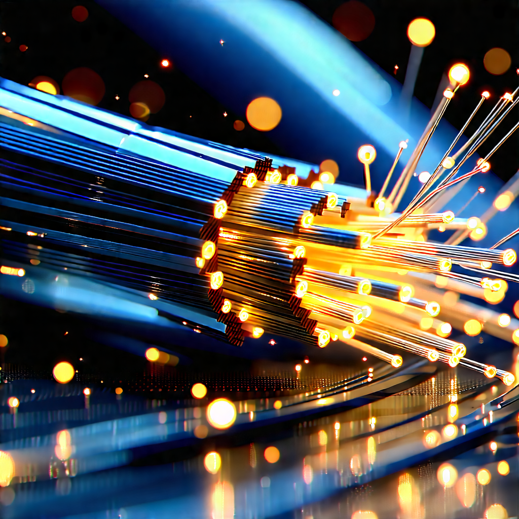 Close-up Of Fiber Optic Cables With Close-up Blue
