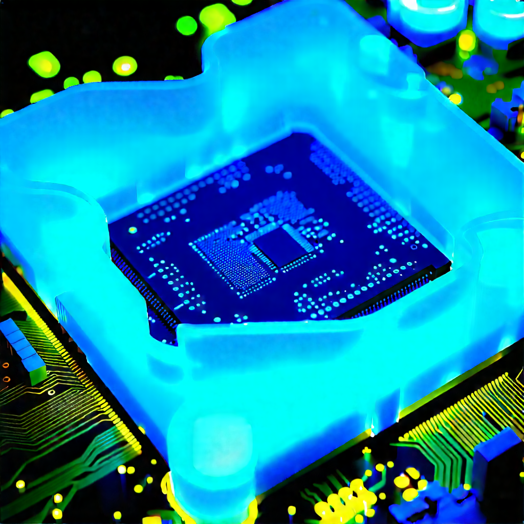 Circuit board with blue light glow
