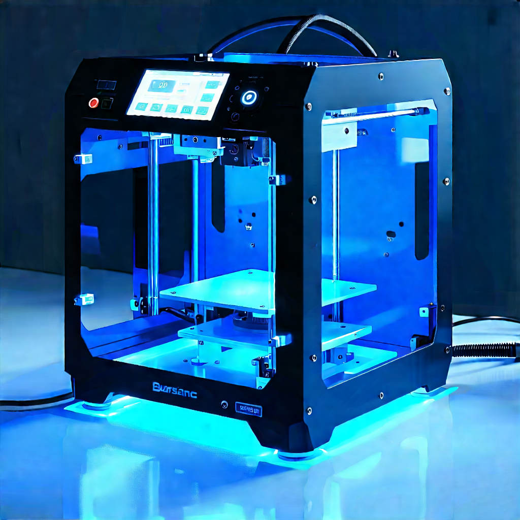 3d Printer With Blue Light Glow With Blue Black