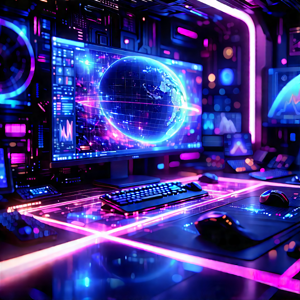 Futuristic Digital Workspace With Image, There