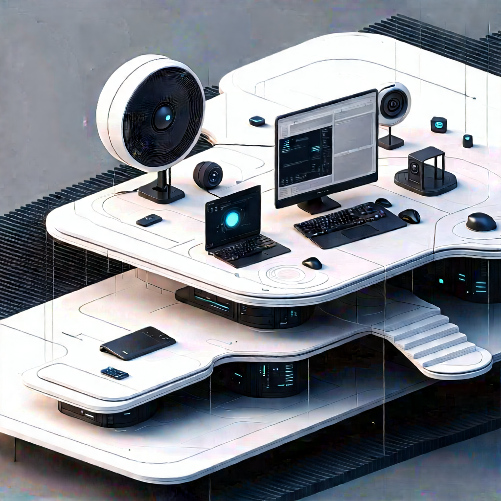 (futuristic:1.21) Tech Startup Office With White Desk