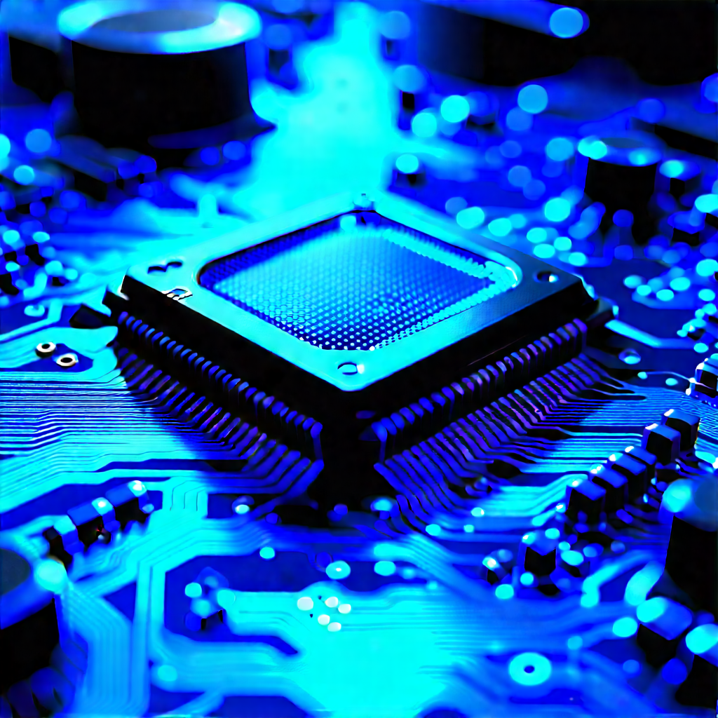 Circuit Board With Blue Light (glow:1.29) With Close-up Computer