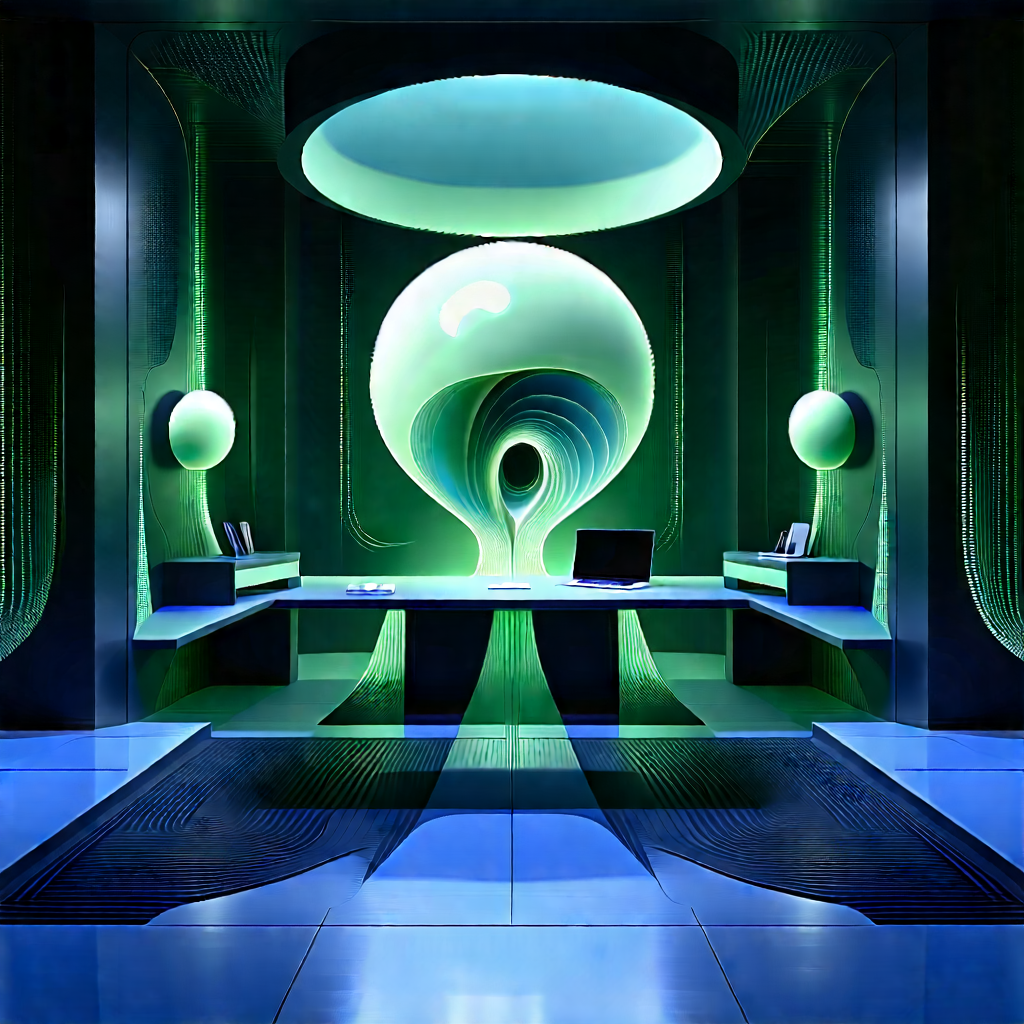 Futuristic Digital Workspace With Image, There