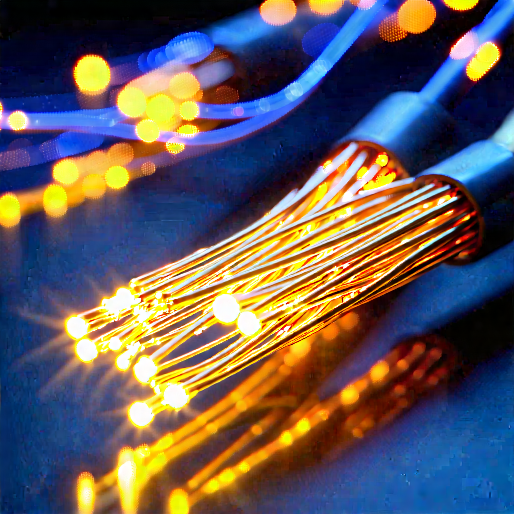 Close-up Of Fiber Optic Cables With Close-up Bunch