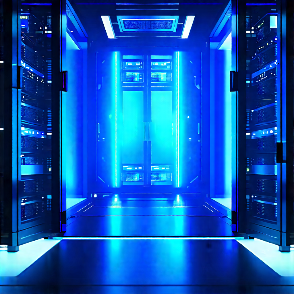 Server Rack With Holographic Projection With Image, There