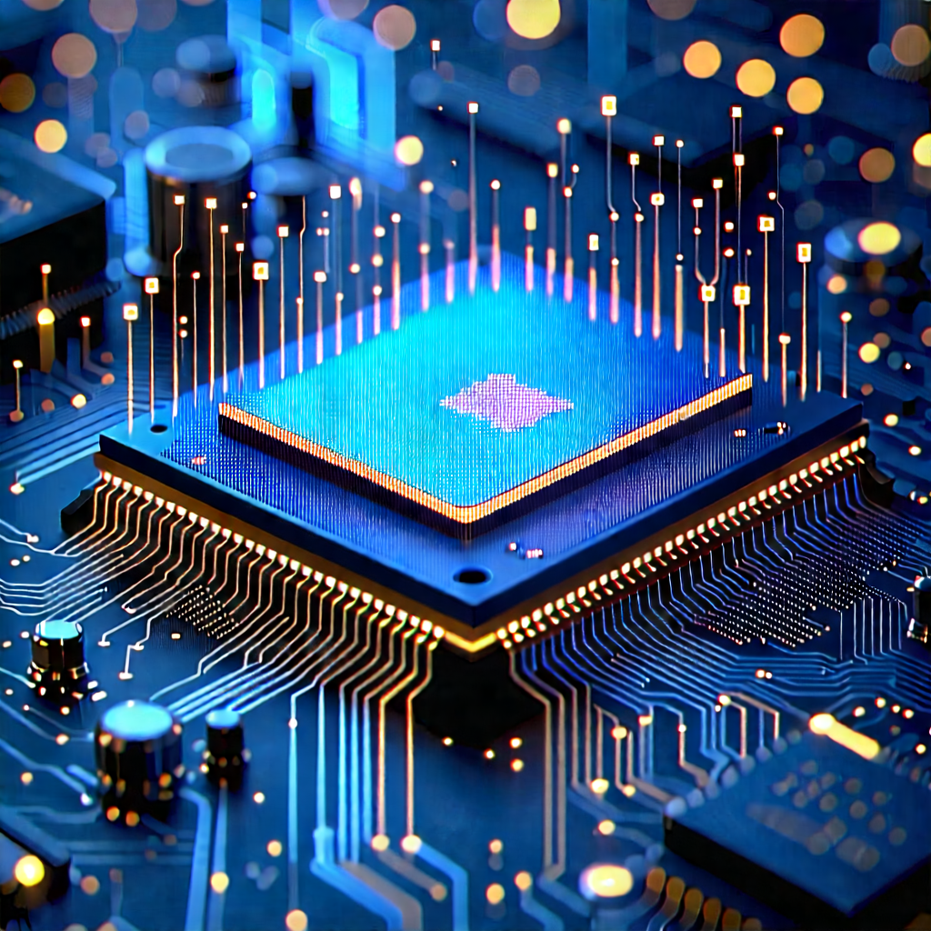 Microchip With Data Streams With Close-up Computer