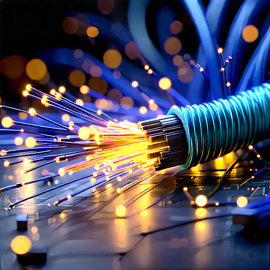 Close-up Of Fiber Optic Cables With Close-up Blue