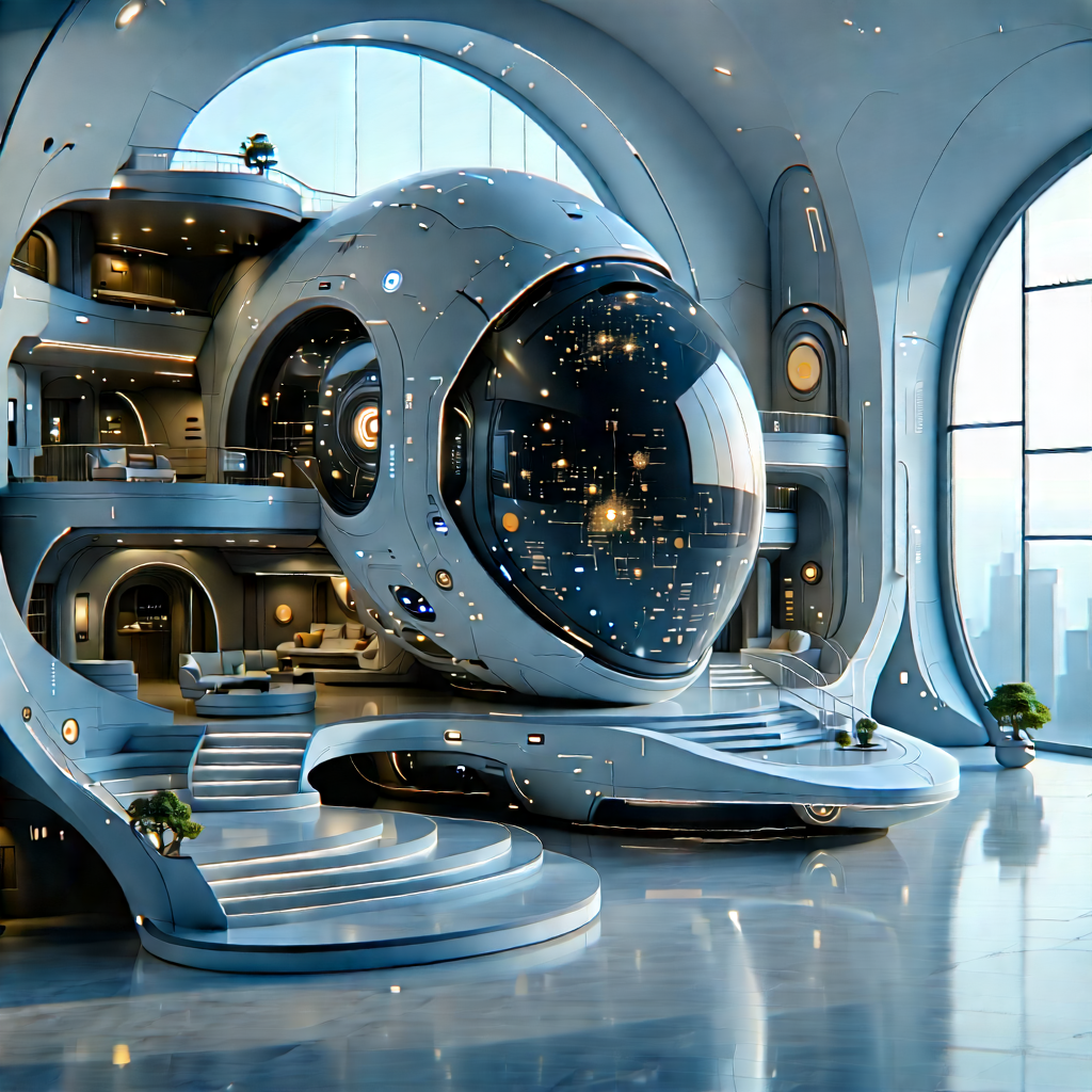 (futuristic:1.37) Smart Home With Futuristic Setting,