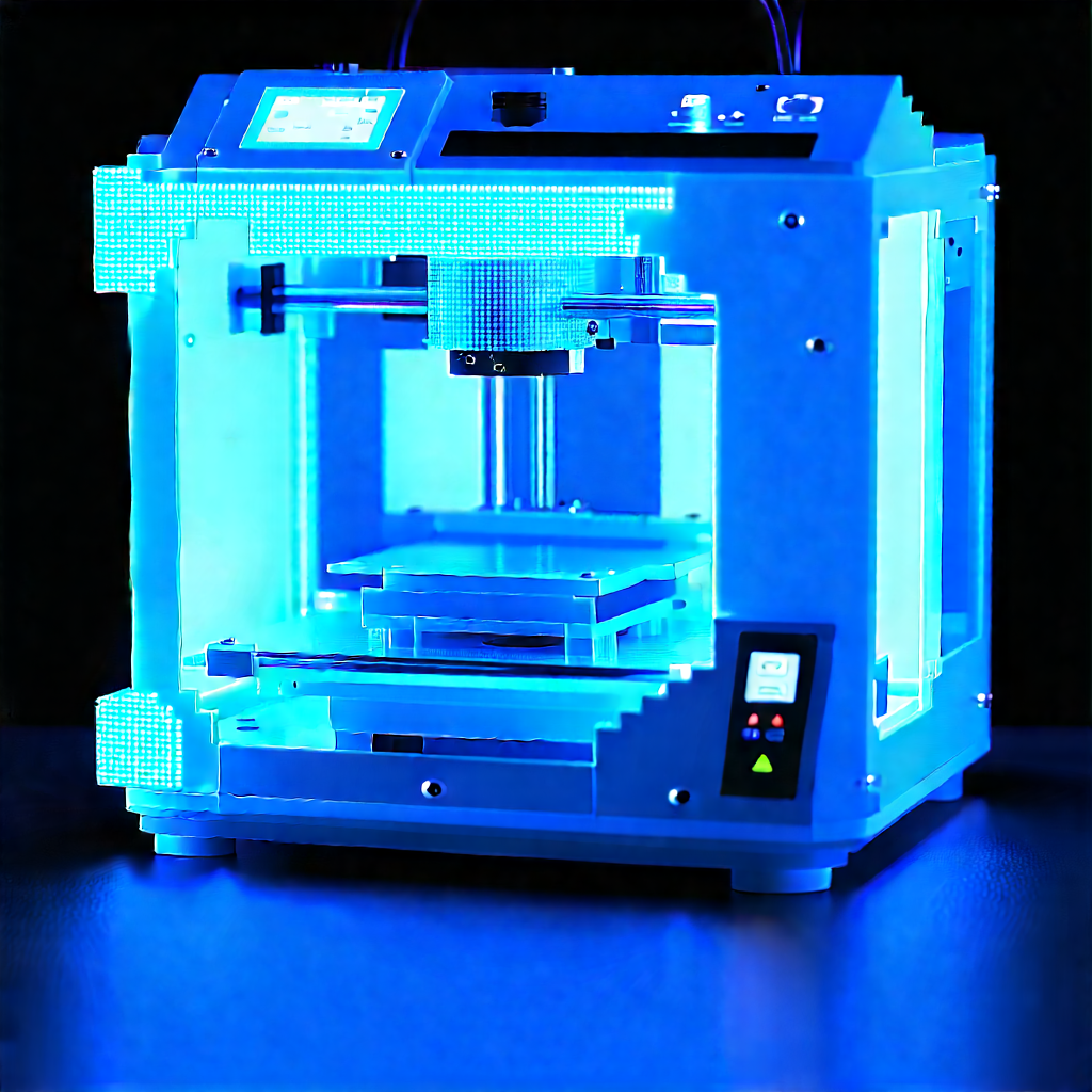 3d Printer With Blue Light Glow With Blue Printer