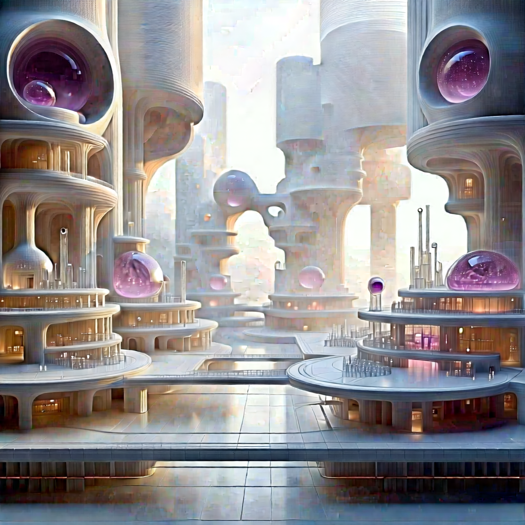 Futuristic Research Laboratory With Futuristic City,