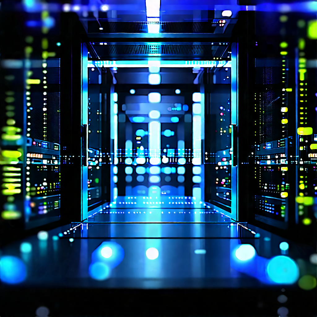 Server Rack With Digital Particles With Image, There
