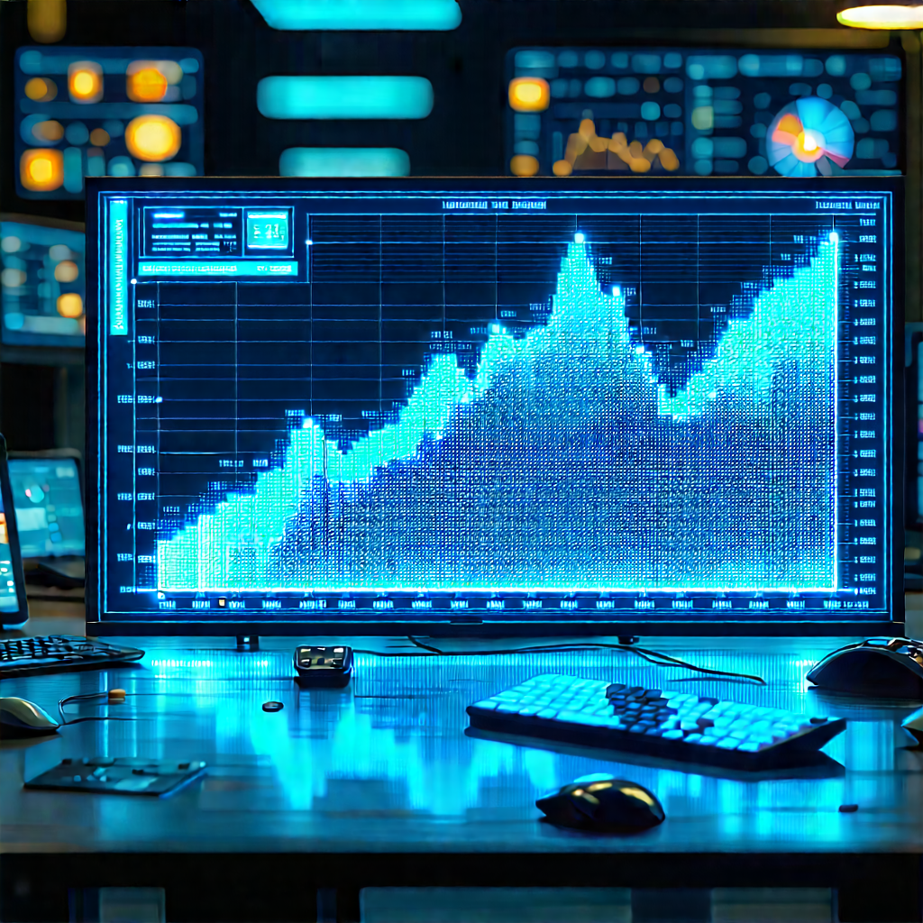 Financial Technology In Tech Office With Large Computer