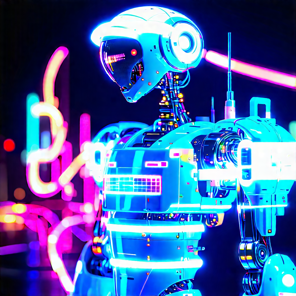 Robot With Neon Accents With Futuristic Robot