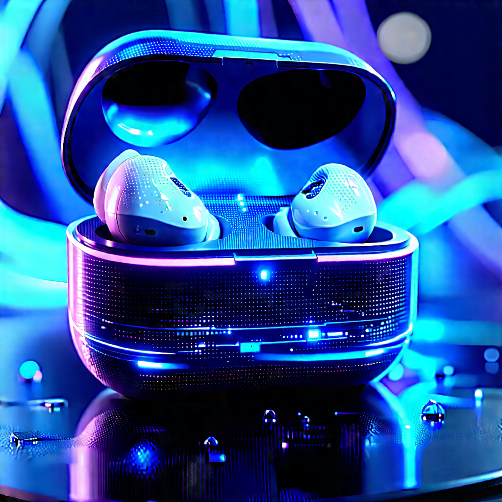 Wireless Earbuds With Holographic Display With Pair Blue