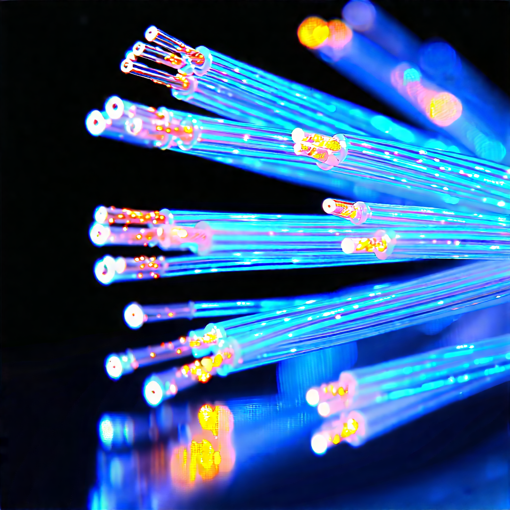 Close-up Of Fiber Optic Cables With Close-up Blue
