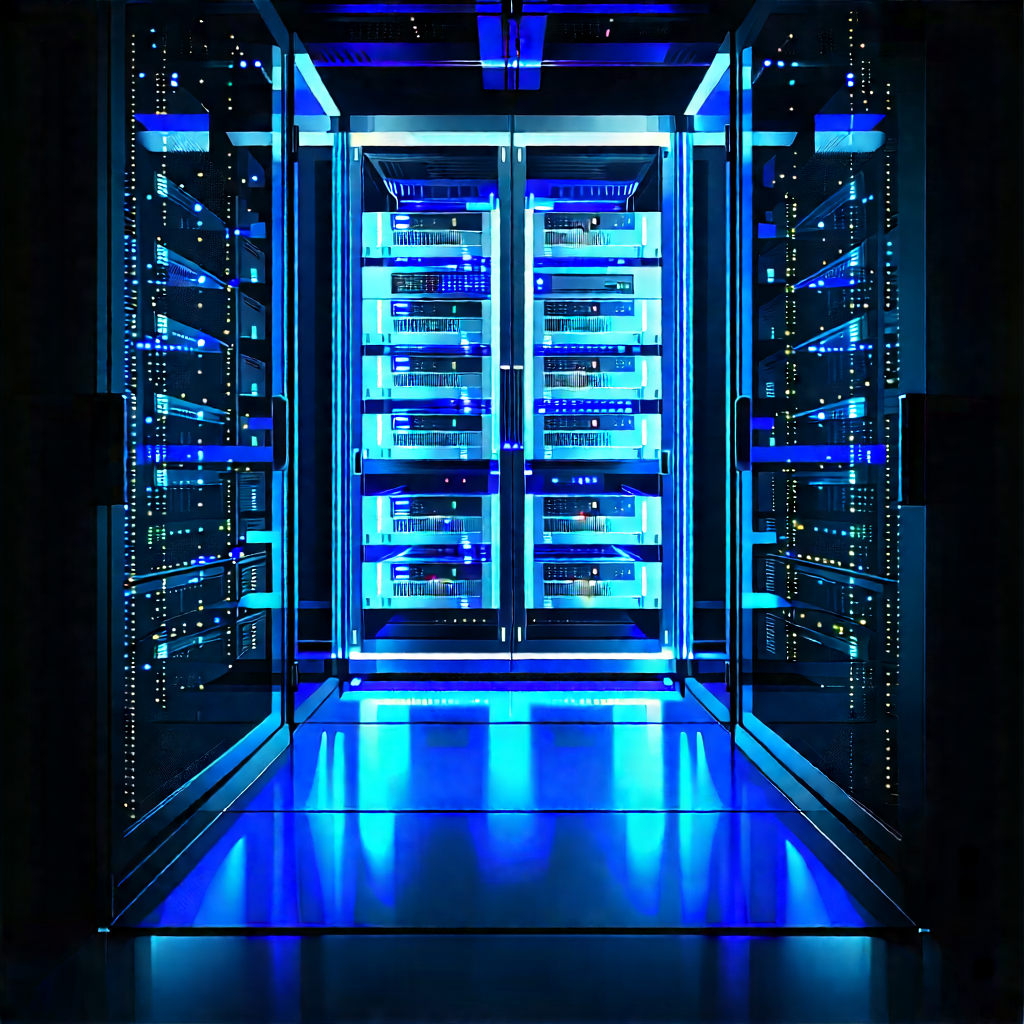 Server rack with blue light (glow:1.17)