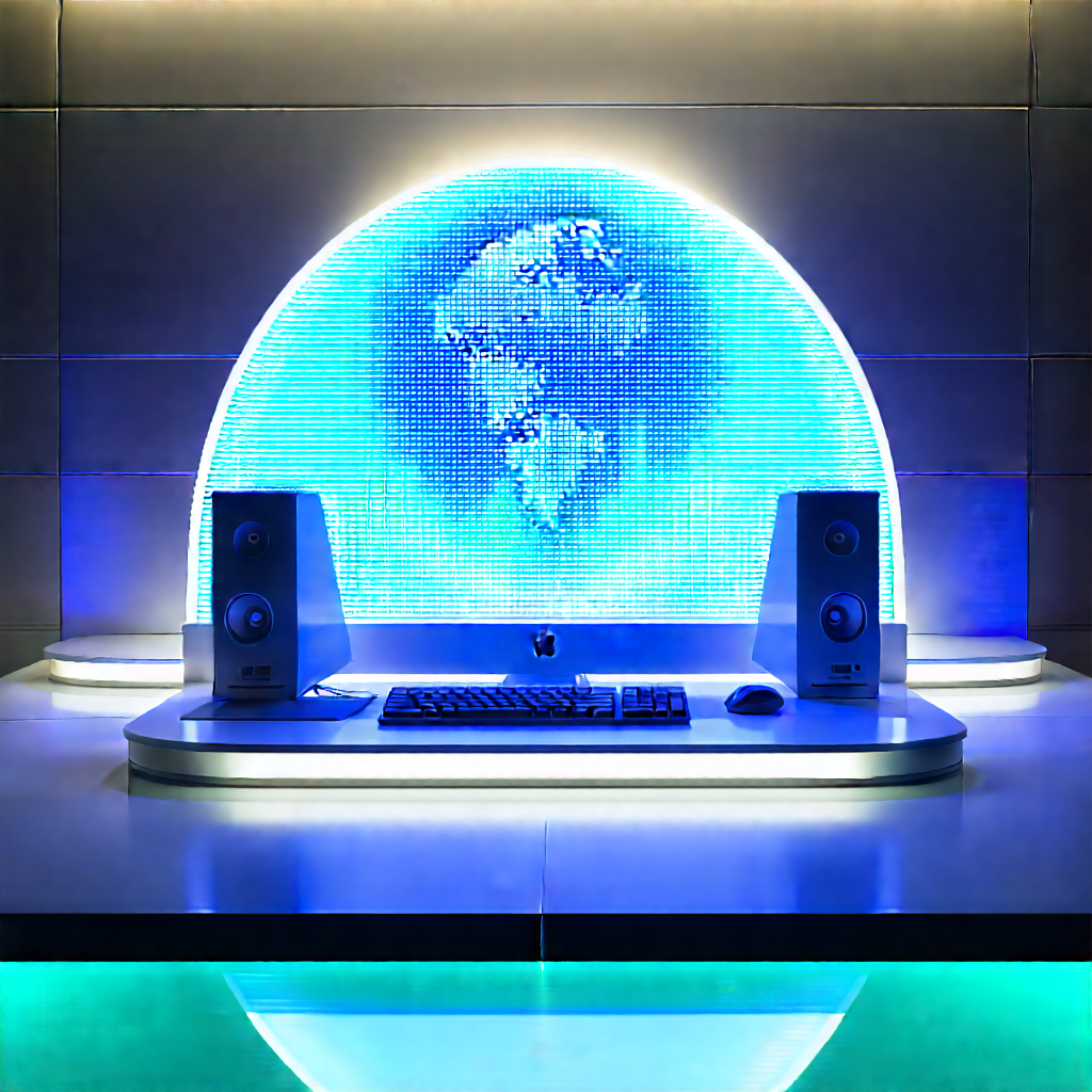 (futuristic:1.27) Tech Startup Office With Computer Desk